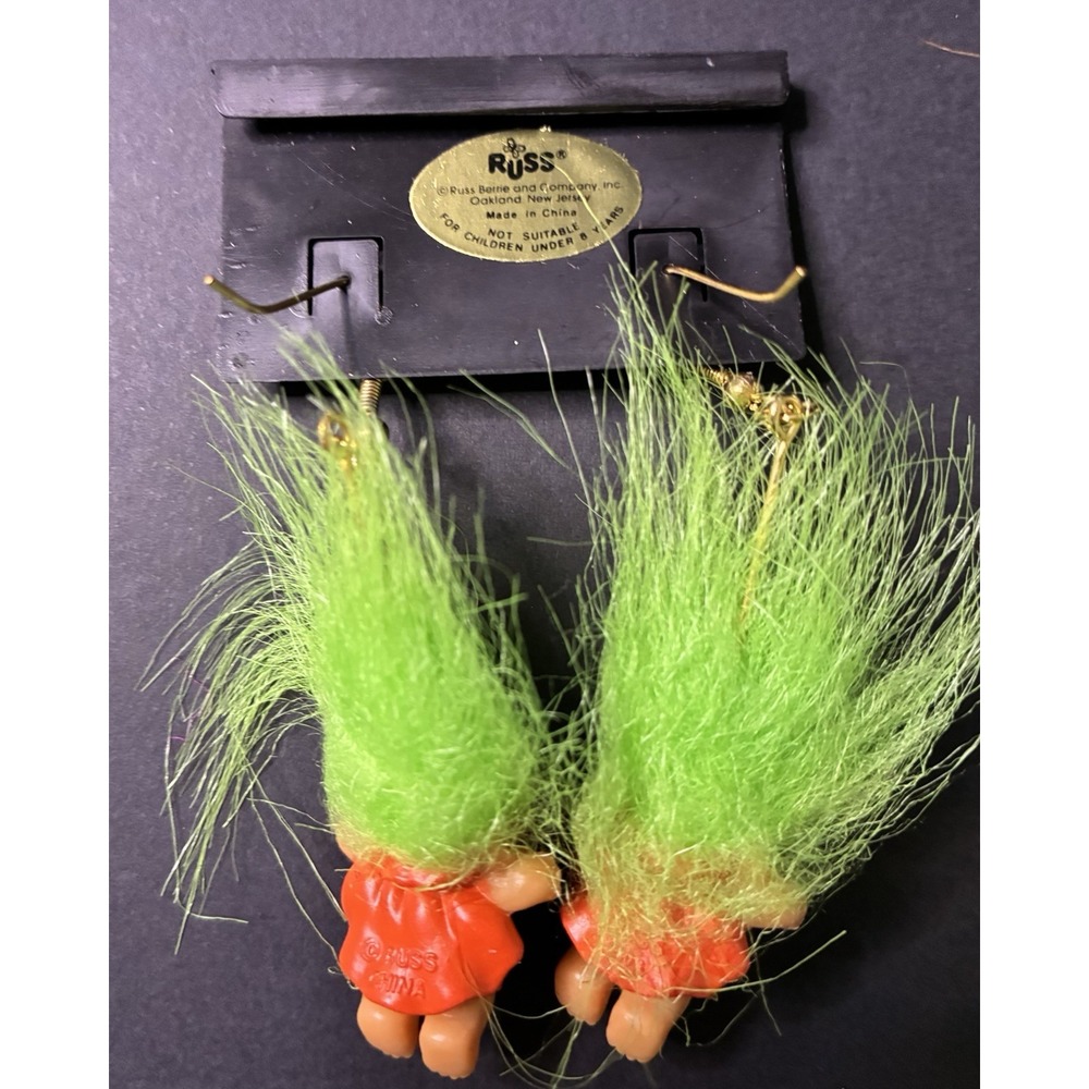 VTG Halloween Troll Doll Earrings RUSS Cape Mask Hero Pierced Dangle y2k - Picture 3 of 3